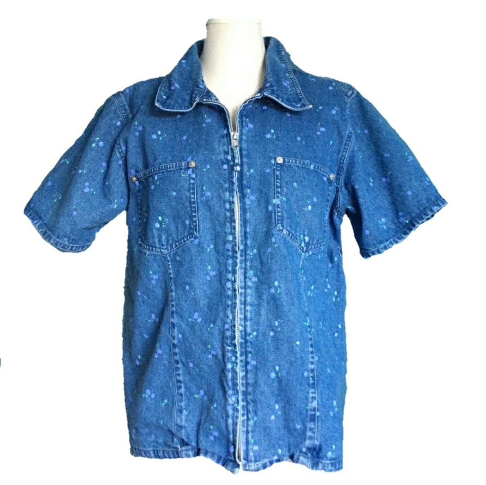 Denim & Co. Vintage Floral Print Jean Jacket - Picture 1 of 6